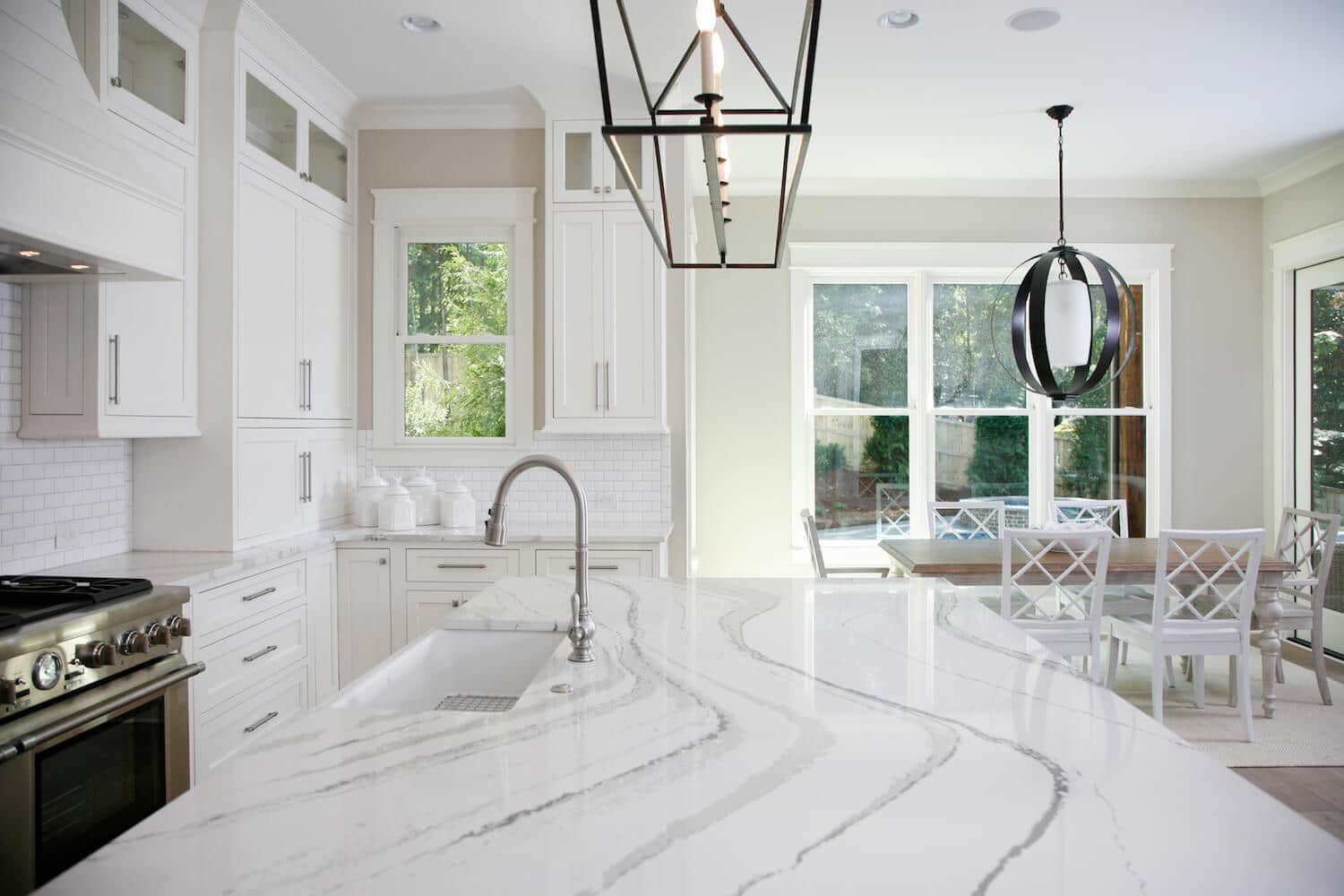 kitchen design with white quartz countertops
